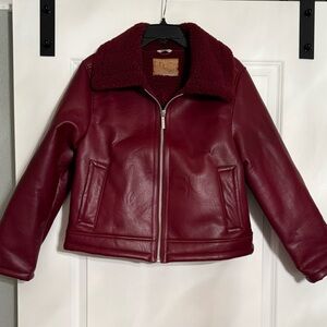Women's Bearpaw Burgundy Faux Leather Sherpa Collar Jacket
